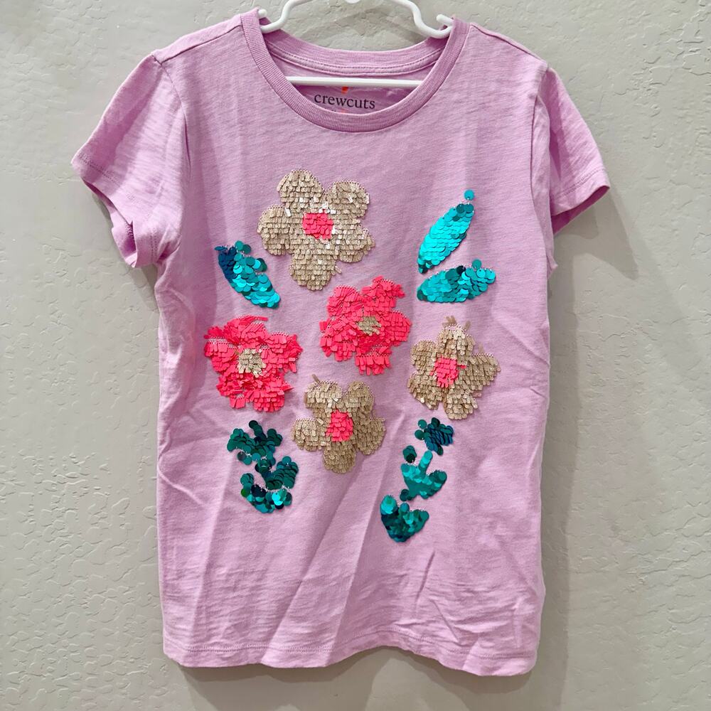 Crewcuts Purple Sparkly Sequins Floral Short Sleeve Shirt